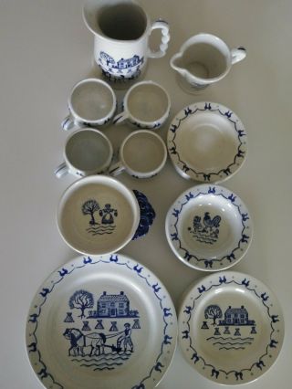 26 Piece Poppytrail By Metlox Provincial Blue Vintage Plates,  Pitcher,  Bowls