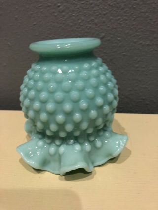 Vintage Fenton Turquoise Blue Milk Glass Ruffled Hub Now Ball Vase Rare Size 2