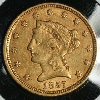 1857 Gold Liberty Head 2 1/2 Dollar $2.  5 Quarter Eagle Coin