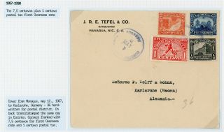 Nicaragua Postal History: Lot 119 1937 7½c,  1c Managua - Karlsruhe Baden $$