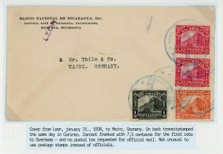 Nicaragua Postal History: Lot 118 1938 Official Bank Leon - Mainz Germany $$$