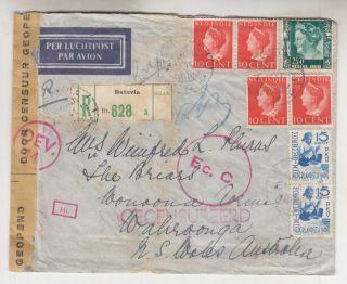 Netherlands East Indies,  1941 Registered Censored Airmail Cover To Australia