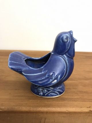 Vintage Nelson Mccoy Singing Bird Robin Planter Vase Rare Navy Blue