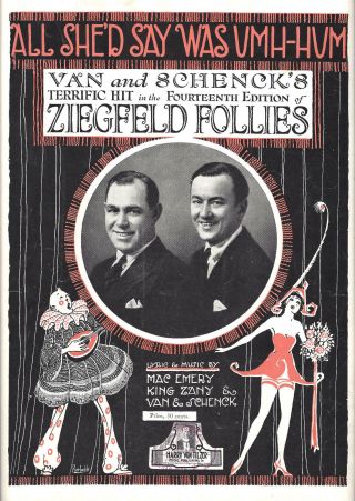 Van And Schenck " Ziegfeld Follies " W.  C.  Fields / Fanny Brice 1920 Sheet Music