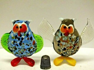 Three Beautifully Hand Crafted Art Glass Owl Figurines/ Ornaments - One Perching 2