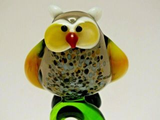 Three Beautifully Hand Crafted Art Glass Owl Figurines/ Ornaments - One Perching 3