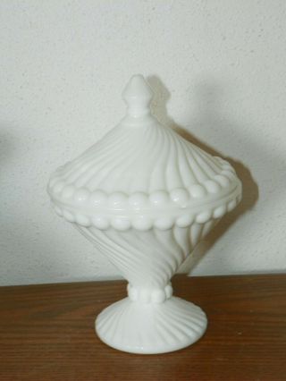 Vintage Westmoreland Milk Glass Swirl Pattern Covered Lidded Candy Dish