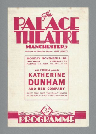 Katherine Dunham And Her Dancers / Eartha Kitt 1948 Manchester,  England Playbill