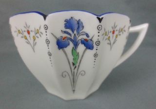 Vtg 1926 SHELLEY Art Deco Queen Anne BLUE IRIS TRIO Cup,  Saucer,  Dessert Plate 3