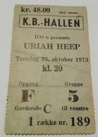 Uriah Heep Mega Rare Kb Hallen Copenhagen 1973 Concert Ticket Vintage