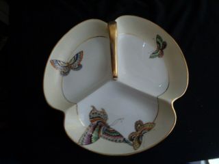 Made In Japan Nippon Hand Painted 3 Section Candy/nut Dish With Butterflies