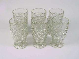 Hocking Glass - Waterford Waffle - 1938 - 1944 - 6 (six) - 10 Oz Footed Tumblers