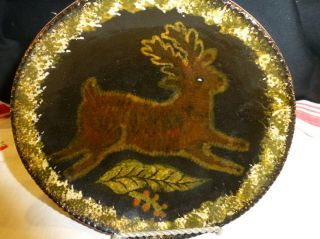 NED FOLTZ DECORATED REDWARE PLATE DEER from HOOKED RUG SHOW 2008 REINHOLDS PA 2