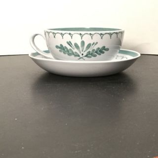Arabia - Green Thistle - Cup & Saucer - Finland -  Bv