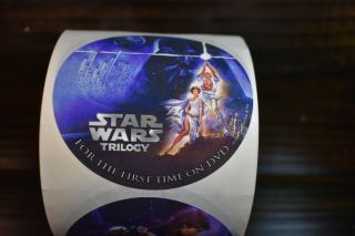 Roll of 249 Star Wars Trilogy First time on DVD promotional stickers 3