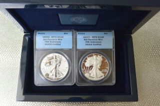 2012 - S San Francisco Silver Eagle 2 Coin Box Set With Anacs Rp70/pr70 Coins
