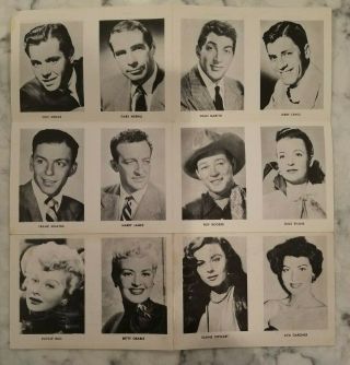 Vintage 1950s Movie Star Uncut Photo Sheet Sinatra Roy Rogers Ava Gardner Grable