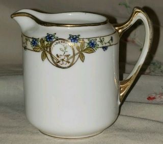 Vintage Hand Painted Nippon Creamer With Forget Me Nots W/ Lovely Gold Accent
