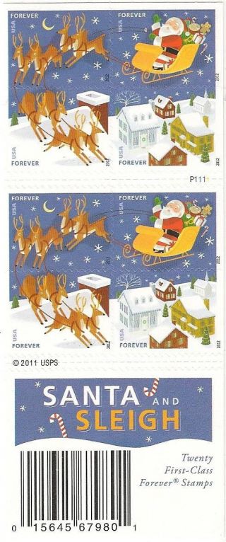 Us 4715b Holiday Santa & Sleigh Forever Booklet 20 Mnh 2012