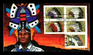 Dr Jim Stamps Us Indian Headdresses Combo Hand Colored First Day Cover