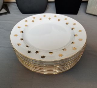 Set Of 8 American Atelier Party Time 8 " Salad Plates White &gold Star