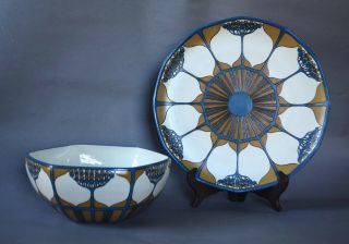 Ca 1905 Mettlach Villeroy & Boch Jugendstil Art Nouveau 10.  5 " Bowl & 12 " Platter