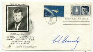 Usa 1964 Jfk Memorial Fdc Cover - Signed By Brother Ted Kennedy -