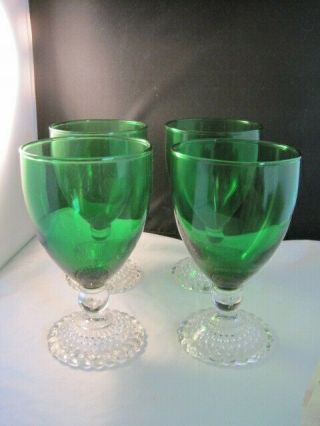 Vintage Anchor Hocking Forest Green Water Goblet Glasses Set Of Four