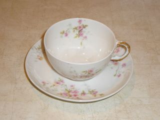 Theodore Haviland Limoges France Tea Cup & Saucer Pink Roses