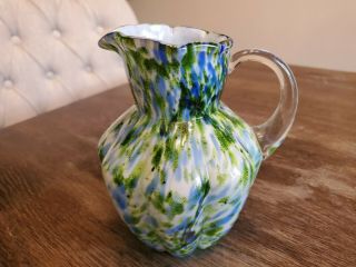 Fenton Vasa Murrhina Blue Green 5 1/2 " Pitcher Vase