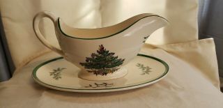 Vintage Spode Christmas Tree Pattern Gravy - Sauce Boat And Underplate Exc Cond