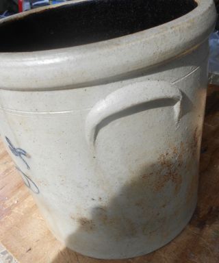 Antique Country Stoneware Salt Glazed 3 Blue Beehive Design Primitive Crock 3