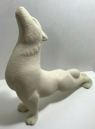 Royal Haeger White Stretching Howling Wolf Art Deco Sculpture Statue 321 Popcorn