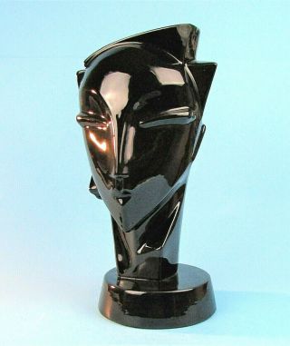 Lindsey B Style Head Vase Vintage Black Ceramic Retro Art Deco Lady Bust 1980 