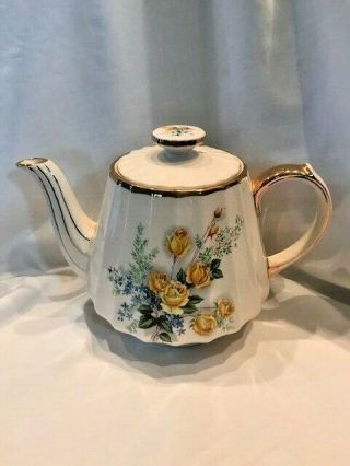 Vintage Sadler Teapot With Yellow Roses - Gold Trim - Made In England.  3029