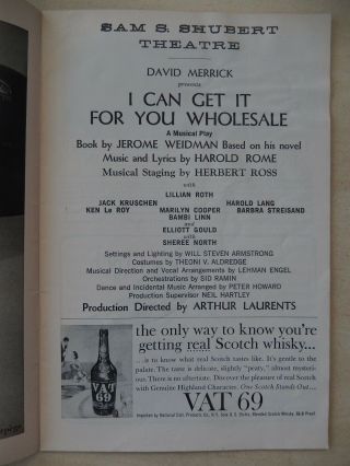 April 2nd,  1962 - Shubert Theatre Playbill - I Can Get it For You 3