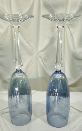 COLONY Bohemian Czech Crystal 2 Wine Glass,  2 Champagne Flutes Blue Iridescent 3