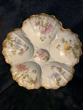 Lovely M Redon Limoges Porcelain Floral Oyster Plate M.  R.  France Euc C1900
