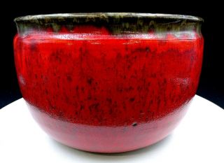 Studio Art Pottery Signed Red Slip Glaze Large Stoneware 8 3/4 " Bowl