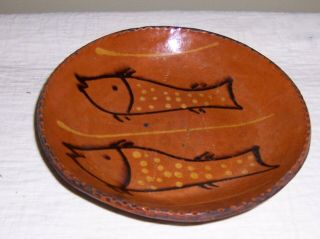 Artist Signed Redware Bowl With Fish Design Shooner ?