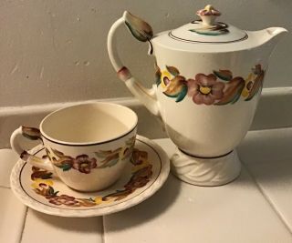 Vintage Vernon Kilns “beverly” Pansy Small Coffee Pot W/ Cup & Saucer