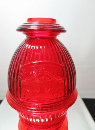 Vintage Rare Viking Art Glass Ruby Red Fairy Lamp - 2 Pc Pot Belly Stove Glimmer