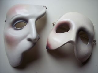 1988 Phantom Of The Opera Ceramic Mask Hand Made,  Clay Art Usa Set Of 2