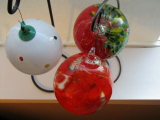 3 Hand Blown Studio Art Glass 3.  5 Ball Orb Christmas Ornaments 3