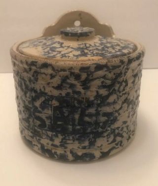 Rare Antique Bauer Spongeware Stoneware Salt Box Crock
