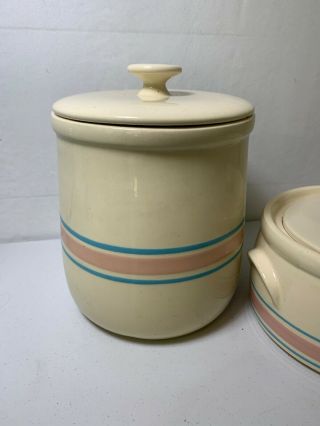 MCCOY STONE CRAFT PINK AND BLUE STRIPE COOKIE JAR CANISTER’S Set Of 2 3
