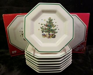 Set Of 8 Nikko Christmastime Octagon Salad/dessert 8 " Plates Christmas Tree