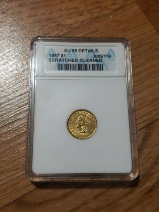 1857 Gold Dollar $1 Indian Princess Type 3 Au 55 Details Anacs Graded/certified