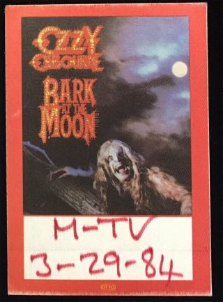 Ozzy Osbourne Rare Og Bark At The Moon Tour Backstage Pass Mtv 3/29 1984 Fresno
