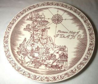Vernon Kilns Souvenir Collector State Plate: Picture Map Of Idaho: Red: Vgc: Nr
